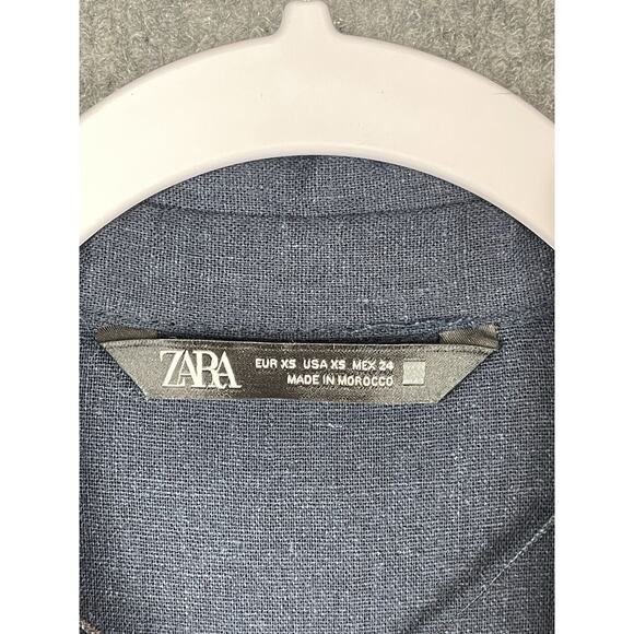 Zara Linen Navy Blue Sleeveless Button-down Maxi Shirt Dress Size XS - Picture 4 of 15